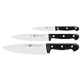 ZWILLING Twin Chef Messer-Set, 3-teilig (Spick-/Garniermesser 10 cm, Kochmesser 20 cm, Fleischmesser 16 cm), Rostfreier Spezialstahl/Kunststoff-Griff im Nietendesign, Schwarz