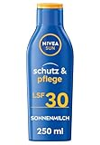 NIVEA SUN Schutz & Pflege Sonnenmilch LSF 30 (250 ml), Sonnencreme für 48h Feuchtigkeit, sofortiger Sonnenschutz mit hochwirksamem UVA/UVB-Filtersystem