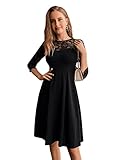 SheIn Damen Elegant Spitzenkleid Knielang 3/4 Arm Partykleid...