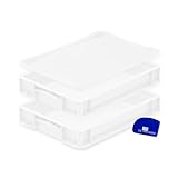 DIE BOX FABRIK Pizzaballenbox mit Deckel in Weiß (40 x 30 x 7 cm) Kunststoffbehälter für Pizzateig, Stapelbehälter, Teigwanne, Gärbox, Teigbox (2 Boxen mit 1 Deckel)