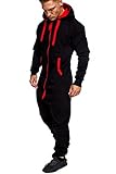 Amaci&Sons Herren Overall Jumpsuit Jogging Onesie Trainingsanzug Camouflage 3004 Schwarz/Rot L