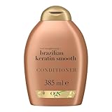 OGX Brazilian Keratin Smooth Conditioner (385 ml), glättende Haarspülung mit Keratin, brasilianischem Kokosnussöl, Avocadoöl und Kakaobutter, ohne Sulfate