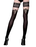 Selente Lovely Legs verführerische halterlose Damen Strümpfe mit Spitzenabschluss (made in EU), schwarz-goldene Ornamente-halterlos, Gr. L/XL
