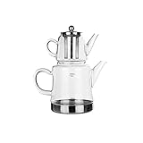 Karaca Dora Glasteekanne, 450 ml Kanne, 180 ml Wasserkocher, geeignet für Gas- und Elektrokochsysteme, Teekocher, Caydanlik und Teekannen-Set, Teekanne (ohne Induktion), Glas