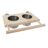 Sitzstation für Papageien – Spielzeug aus Holz, Fütterungsset | Ständer mit Schalen aus Edelstahl für Budgerigar, Nymphizide, Aras, Finken, Agaporniden,