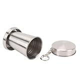 Jeffergarden Zusammenklappbarer Edelstahlbecher, Tragbarer, Zusammenklappbarer Reisebecher mit Schlüsselanhänger, für Wandern, Camping, Picknick, Outdoor-Aktivitäten (75ML)