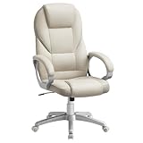 SONGMICS Bürostuhl, ergonomischer Drehstuhl, höhenverstellbar, für Büro, Telearbeit, mit leisen Rollen, Cremeweiß OBG022W11, 28.7' L x 27.6' W x (44.1'-48' H)