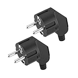 2 Stücke Schuko Stecker,Schutzkontakt-Stecker mit Knickschutztülle,Euro Stecker 250V (16A) für 8-10mm Kabel,Schuko Winkelstecker,Schukostecker Abgewinkelt,IP20 für Den Innenbereich,Schwarz