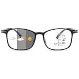 Lanomi Gleitsichtbrille Herren Damen Selbsttönende Gleitsicht Lesebrille Rechteck Progressive Multifokal Brille Photochrome Lesesonnenbrille mit UV400 Schutz Schwarz Gleitsichtbrillen 3.0