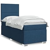 SKM Boxspringbett mit Matratze Blau 100x200 cm Stoff,Möbel,Betten & Zubehör,Betten & Bettgestelle,Blau,73.46KG,3292698