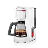 Bosch Filterkaffeemaschine MyMoment TKA3M131, Glaskanne 1,25 L, für 10-15 Tassen, 60min Warmhaltefunktion, Tropfstopp, schwenkbarer Filterträger, Entkalkungsprogramm, 1200 Watt, Weiß matt