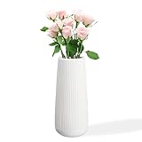 Cexovo Keramik Vase,Blumenvase Keramik Vasen für Blumen, Dekorative Vasen für Pampasgras Deko, Modern Kleine Vase für Home Wohnzimmer Esstisch Bauernhaus Büro Dekor Weiß