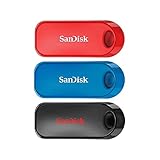 SanDisk Cruzer Snap USB 2.0 Flash-Laufwerk 32 GB 3er-Pack (Schlüsselanhänger-Ring, USB 2.0, wichtige persönliche Dateien, Musik und Videos sichern, kompaktes Design) Schwarz/Blau/Rot