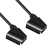 PATABIT Scart Stecker für TV, Scart Kabel für TV und Decoder | Scart Steckdose für TV-Decoder Länge 1,5 Meter 21 Pol mit flacher Scart-Buchse ideal als Videorekorder Farbe Schwarz