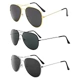 FUIPVGI Herren-Sonnenbrille, Piloten-Stil, Unisex, klassisch, schwarz, Metallrahmen mit UV-Schutz, für Herren, Damen, Halloween, Cosplay, Sport, Laufen, Radfahren, 3 Stück, 3 Stück