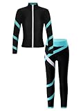 Aiihoo Mädchen Sportanzug Kinder Jogginganzug Sweatshirt +Sport Leggings/Shorts Sporthose Trainingsanzug Trikotanzug Yoga Fitness Workout Laufen Tanz Blaugrün 134-140