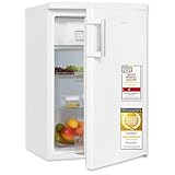 Exquisit Kühlschrank mit Gefrierfach, 120 Liter, 2 Ablagen, Gemüseschublade, 4-Sterne-Gefrierfach, Freistehend, Türanschlag wechselbar, EEK D, KS516-4-H-010D weiss
