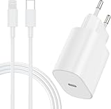 Schnellladegerät,20W USB C Ladegerät mit Ladekabel 2M Original,Type C ladestecker,Power Adapter Netzteil mit 6ft Lightning Kabel für Apple iPhone 13/12/11/14 Pro Max/X/XR/XS/8/ Mini/iPad