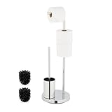 Relaxdays WC Garnitur, Edelstahl, HxD: 68 x 22 cm, stehender Klopapierhalter, Toilettenbürste mit Bürstenhalter, Silber