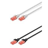 DIGITUS Set: Netzwerkkabel Cat 6 – 2m – 10 Stück – RJ45 Stecker – U/UTP Ungeschirmt – Ethernet Kabel, LAN Kabel – CCA Kupfer-Kaschiertes-Aluminium – 5x Grau / 5x Schwarz