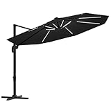 STEELSØN Sonnenschirm Lyrion 350 cm Durchmesser, Ampelschirm mit Abdeckung LED Solar, Gartenschirm wetterfest mit UV-Schutz, Aluminium, rund, schwarz