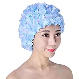 Badekappe für Damen, Vintage-Badekappe mit Blumen und Blütenblatt - Bequeme elastische Badekappe für langes Haar für Frauen und Kinder