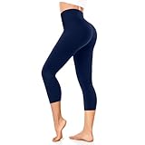 FuelMeFoot 3/4 Leggings Damen High Waist Schwarz Capri Leggins Blickdicht für Sport Yoga Gym.A4-Navy L/XL