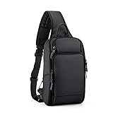 FANDARE Herren Brusttasche Schultertasche Sling Bag Rucksack mit USB Umhängetasche Grosse Kapazität Sporttasche für Wandern,Abenteuer,Sport, Reisen Wasserdicht Polyester Schwarz