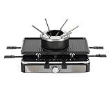 Salter Elektrischer Raclette Grill & Fondue - 2-in-1 Rauchfreier Indoor Grill, 1,3L Schmelztopf für Schokolade, Käsefondue, 6 Gabeln, Einstellbare Temperatur, 8 Antihaft-Pfännchen & Holz-Spatel, 1400W