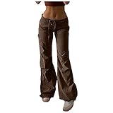 Cvanxluy Cargohose Damen Sommer Lang Harajuku 90er Aktivhose Pluderhose Freizeithose Damen Sommer Lang Mode Hippie Stoffhose Sweathose Sporthose Lang Weites Bein