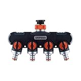 GRIFEMA 4-Wege-Verteiler, 3/4 Zoll und 1/2 Zoll Wasseranschluss Verteiler, 4 Geräte Können Gleichzeitig Verbunden Werden, Einstellbarer Wasserdurchfluss, Orange / Schwarz