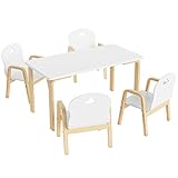 FirFurd Kindersitzgruppe, Esstisch mit 4 Stühlen, Kinder Tisch Stuhl Set, Kindertisch, Kinderstühle, Kindermöbel Weiß