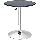 HOMCOM Bartisch Esstisch Stehtisch Tresentisch, Küchentisch für Wohnzimmer, Esszimmer, Chromstahl, Kunstleder, Schwarz, Ø63 x 67-93 cm