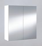 Dmora Badezimmer-Wandschrank mit zwei verspiegelten Flügeltüren und zwei Innenregalen, glänzend weiß, 60 x 65 x 21 cm.