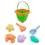 Dankek Strandsandspielzeug, 7 Teiliges Süßes Strandspielzeug Set, Kinder Strandspielzeug Set, Niedliche Sandformen Netztasche Schaufel Rechen, Tragbarer, Faltbarer Strandeimer Für Jungen Und Mädchen