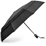 EEZ-Y Regenschirm sturmfest - Taschenschirm mit Auf-Zu-Automatik - Kompakter Regenschirm groß genug für 2 - Inkl. Schirm-Tasche – UV Schwarz