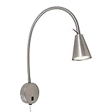 BRILONER - LED Bettlampe, Bettleuchte Flexarm, inkl. An-/Ausschalter, schwenkbar, 4,7 Watt, 350 Lumen, Schlafzimmerlampe, Büroleuchte, warmweiße Lichtfarbe, Metall, 45x20,5 cm, Matt-nickel