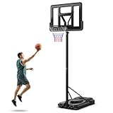 COSTWAY Basketballkorb Outdoor mit Ständer, Basketballständer 170-305cm höhenverstellbar mit 2 Rädern, Basketballanlage mit Ballaufbewahrung, Mobile Korbanlage für Kinder, Erwachsene