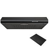 FIREGAS Dunstabzugshaube 60 cm unterbau, 3 Leistungsstufen, Unterbauhaube, mit Knopfdruck-Design, kompatibel mit Kohlenstofffilter-Schaum zur vollständigen Absorption von Öl und Fett, Schwarz