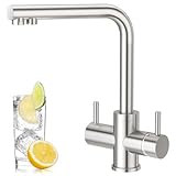 CREA 4 Wege Wasserhahn Küche, Küchenarmatur mit Sodawasser, 360° Drehbar Vier Wege Mischbatterie Küche, 4 Wege Armatur Küche mit 2 Hebel, Edelstahl