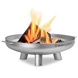 BBQ-Toro Edelstahl Feuerschale Ø 70 cm | Silber | Outdoor Feuerstelle mit DREI Standbeinen und Zwei Griffen | Feuerschalen für den Garten, Brennschale, Garden Fire Pit, Fire Bowl, Feuerwanne