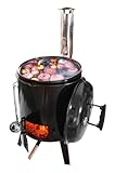 Gulaschkanone Eintopfofen | Gulaschkessel mit Grillfunktion | 15 Liter emailiert mit Deckel | Draußen Kochen | Mobile Kochmöglichkeit | Outdoor Küche | Gartenparty | Wintergrill | Krisenvorsorge, Holz