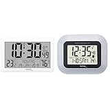 Technoline WS 8016 Moderne, Digitale Funk-Wand-Uhr mit Temperaturanzeige, Kuststoff, weiß, 225 x 143 x 24 mm WS8016WEISS &, WS 8005 Funkwanduhr, silberschwarz, 22,6 x 3 x 18 cm