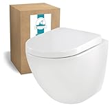 Calmwaters® Spülrandloses Wand-WC Weiß, mit WC-Sitz, Komfort-Erhöhung: 5 cm, Sitz mit Absenkautomatik, Tiefspüler, Abgang waagerecht, Hänge-Toilette, Sanitärkeramik, 08AB6160