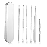 Mitesserentferner Komedonenquetscher Set, 6 Stück Pickel Popper Werkzeug-Set für Gesicht - Edelstahl Akne Mitesser Pinzette Kit Blackhead Remover mit Metallbox für alle Hauttypen Nase Gesichtspflege