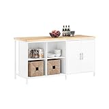 SoBuy Kücheninsel freistehend Küchenschrank Highborad Kommode Schrank Sideboard Bartisch Buffet Weiß-Natur BHT ca. 170x89x60cm KNL09-WN