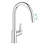 GROHE StartCurve - Einhand- Spültischarmatur (hoher Auslauf, herausziehbare Mousseurbrause, Schwenkbereich 360°, langlebig), chrom, 305620000