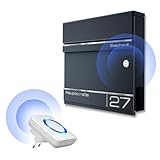 Metzler exklusiver Briefkasten mit Funkklingel in Anthrazit RAL 7016 – individuelle Gravur optional – inklusive Zeitungsfach und 1 Steckdosen-Funk-Empfänger – Größe: 37 x 37 x 10,5 cm