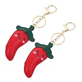 Yardenfun 2 Stück Mini Chili Pfeffer Schlüsselanhänger aus Weichem PU Niedliches Cartoon Gemüse Anhänger Robust und Tragbar Vielseitig Nutzbar als Rucksack oder Taschen Deko Lustiges für