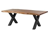 MASSIVMOEBEL24.DE | Freeform 5 Baumkantentisch aus Massivholz - Natur | 200x100 cm | Metallbeine X-Form anthrazit matt | aus Akazienholz | Esstisch echte Baumkante